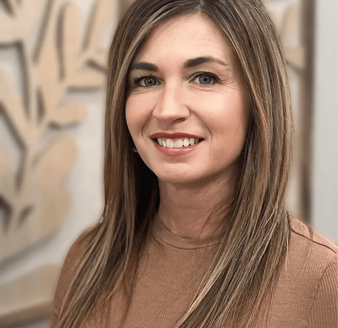 Smiling woman with long hair