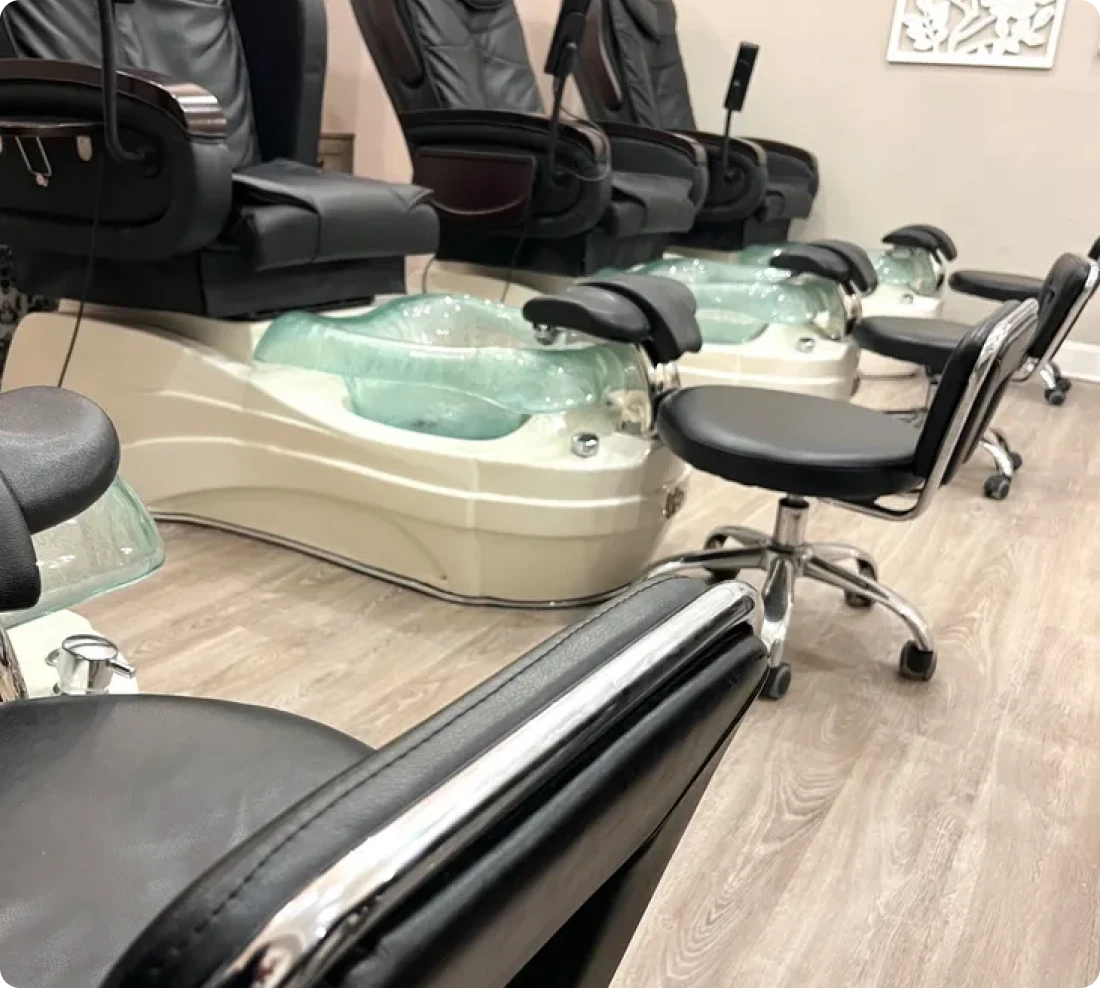 Salon pedicure stations with foot baths